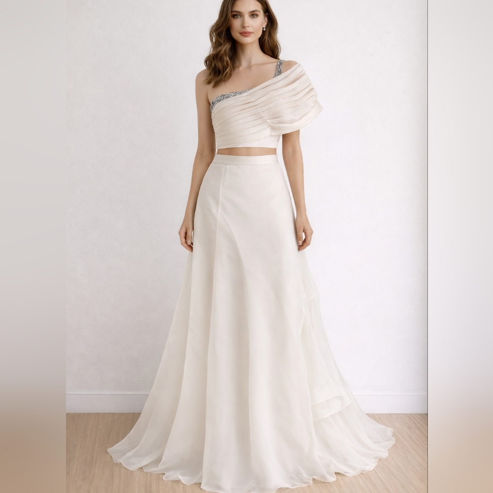 Gaurav Gupta Couture Two-Piece Set – Ivory Silk Crepe, Organza & Chiffon, Size S